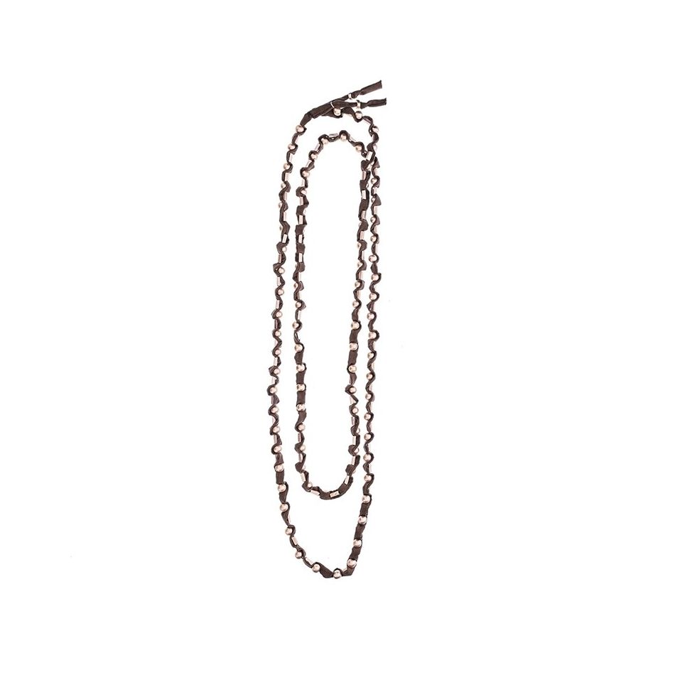LONG TUBE NECKLACE WITH METAL BEADS