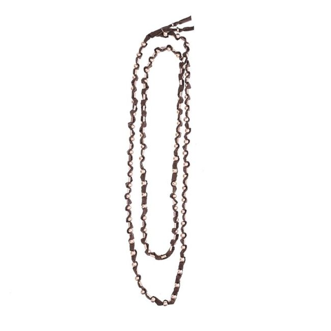 LONG TUBE NECKLACE WITH METAL BEADS