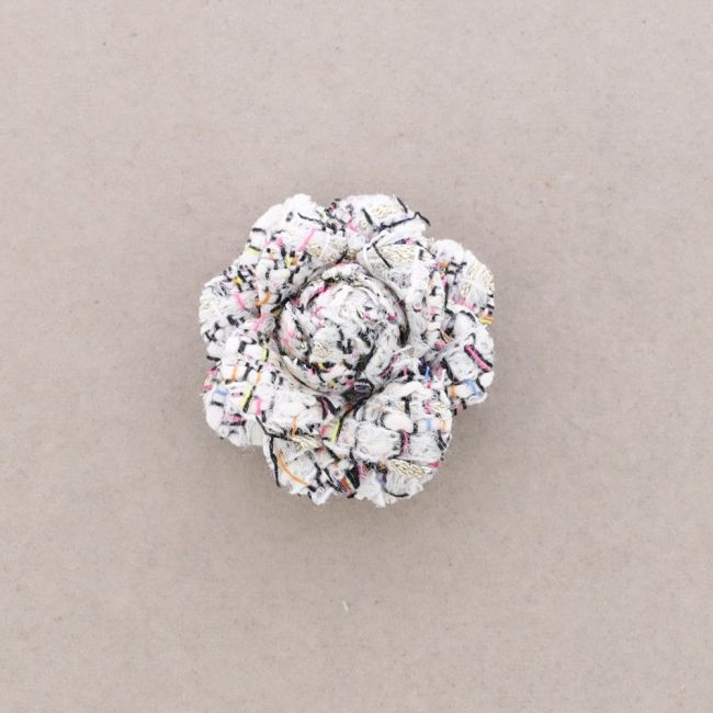 PRINTED FABRIC FLOWER BROOCH 4CM