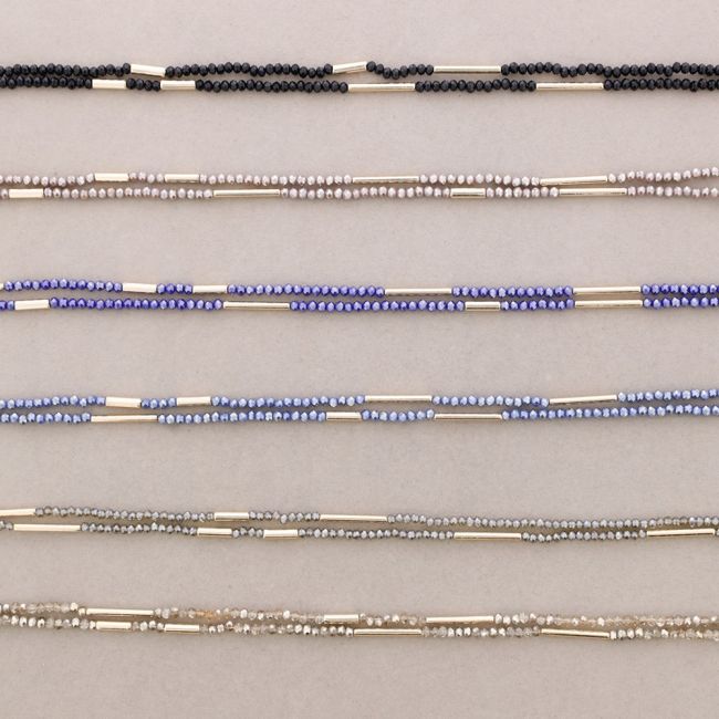 LONG NECKLACE WITH FACETED CRYSTALS METAL BEADS