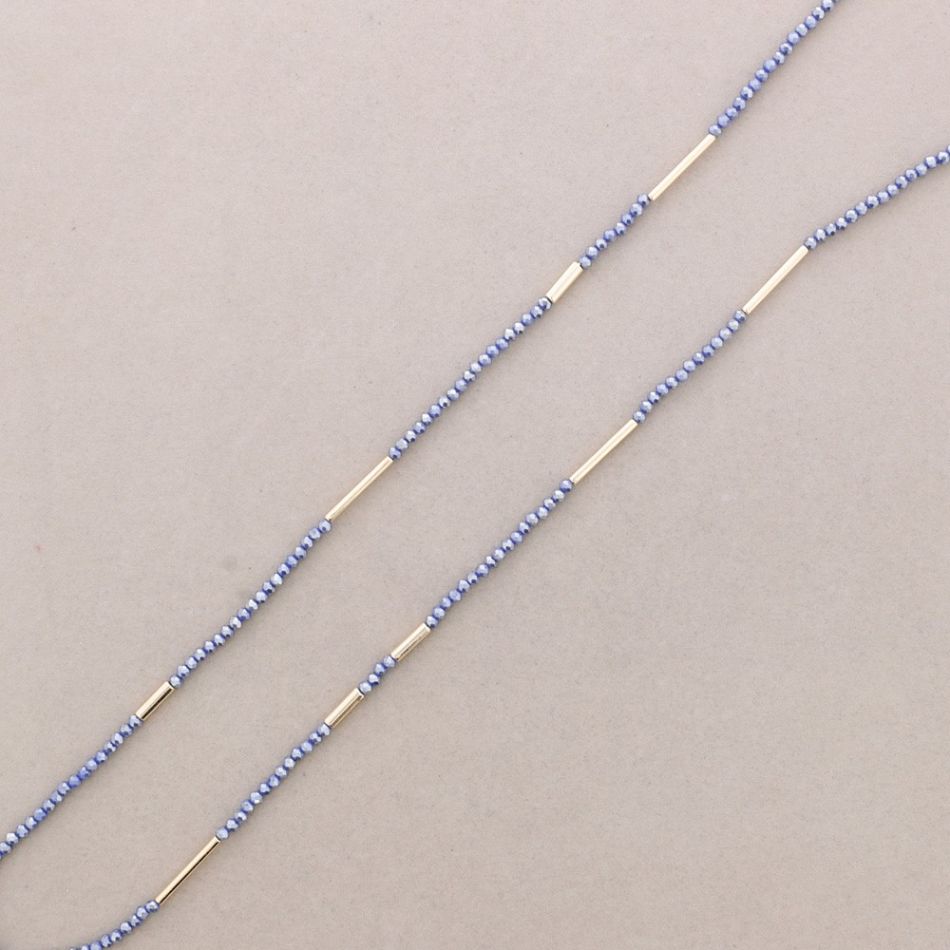 LONG NECKLACE WITH FACETED CRYSTALS METAL BEADS