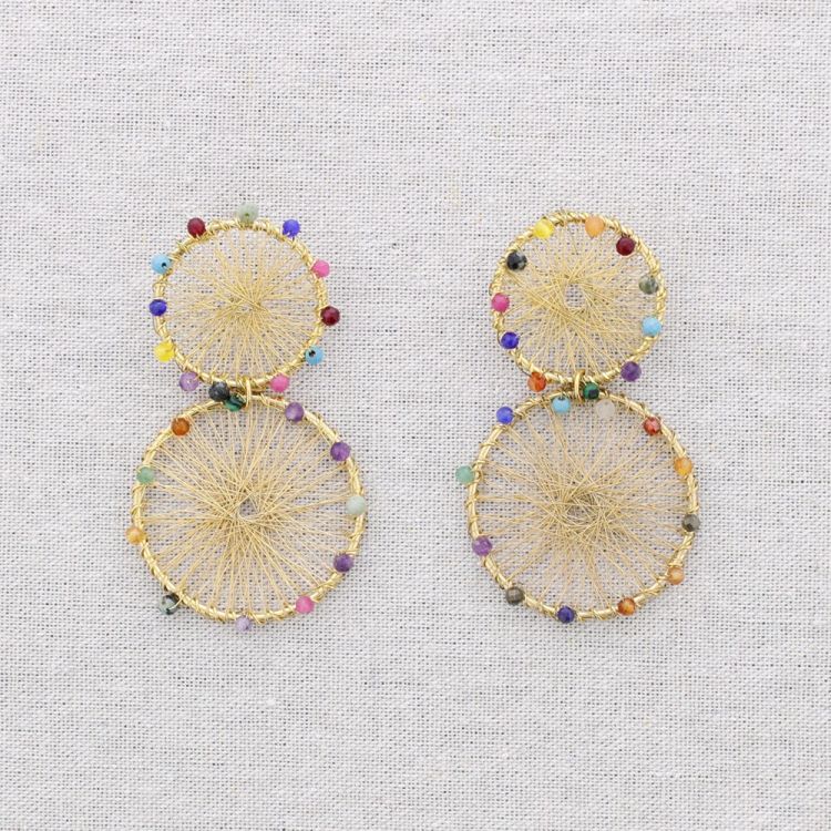 STEEL EARRINGS WITH WIRED MEDALS FACETED CRYSTALS