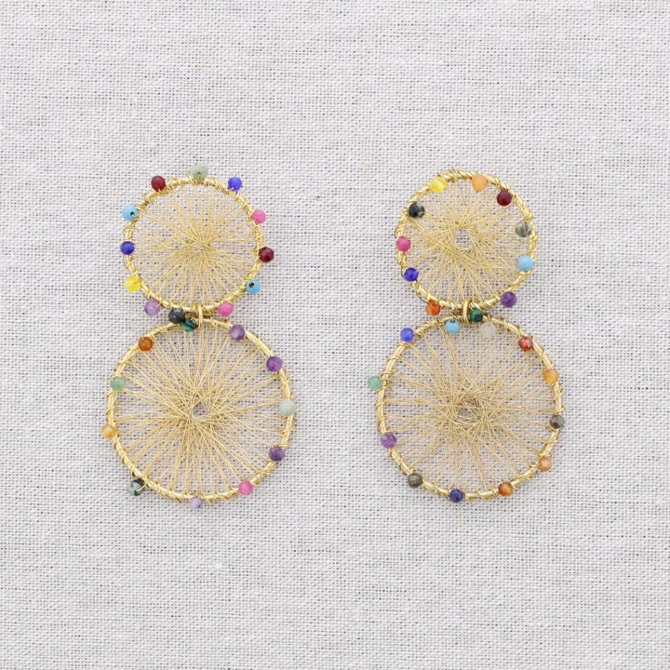PENDIENTES ACERO MEDALLAS ALAMBRADAS CRISTALES FACETADOS