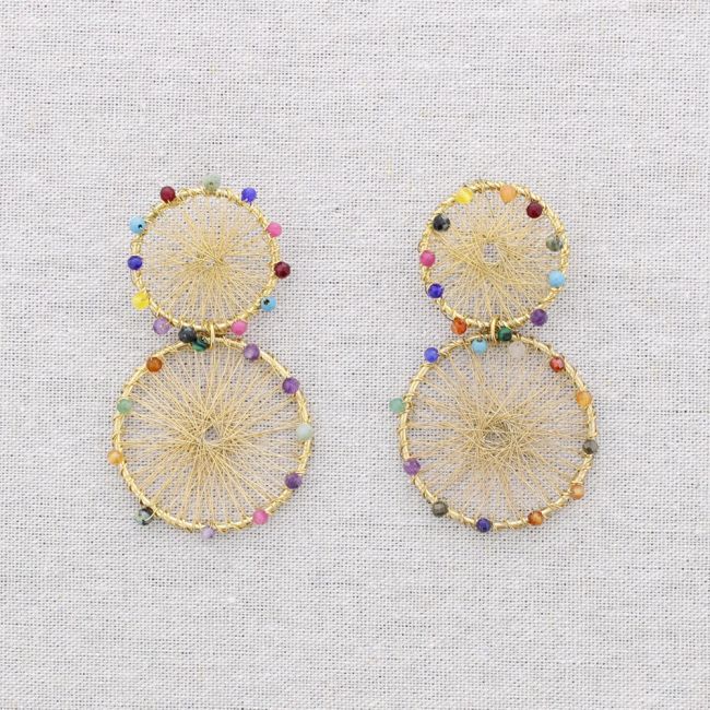 STEEL EARRINGS WITH WIRED MEDALS FACETED CRYSTALS