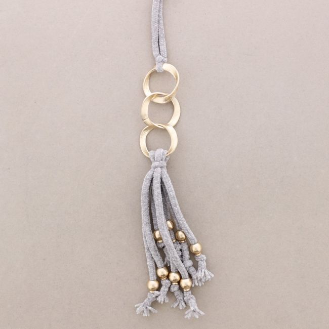 LONG NECKLACE WITH FRINGED LINKS CHENILLE BEADS
