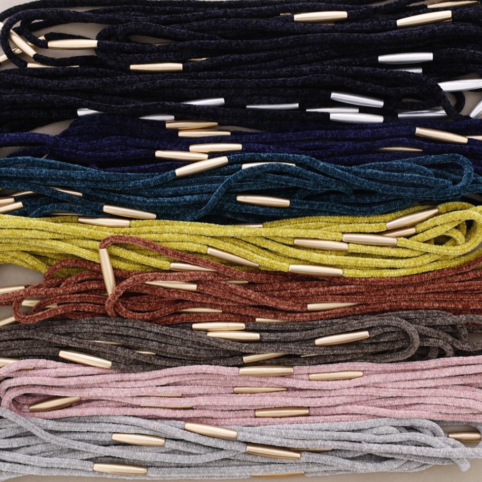LONG NECKLACE BEADED CHENILLE METAL FINISH
