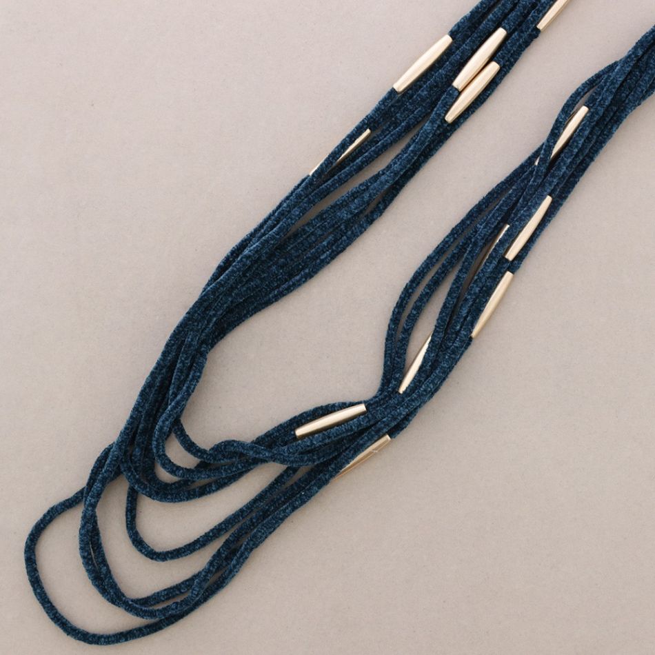 LONG NECKLACE BEADED CHENILLE METAL FINISH
