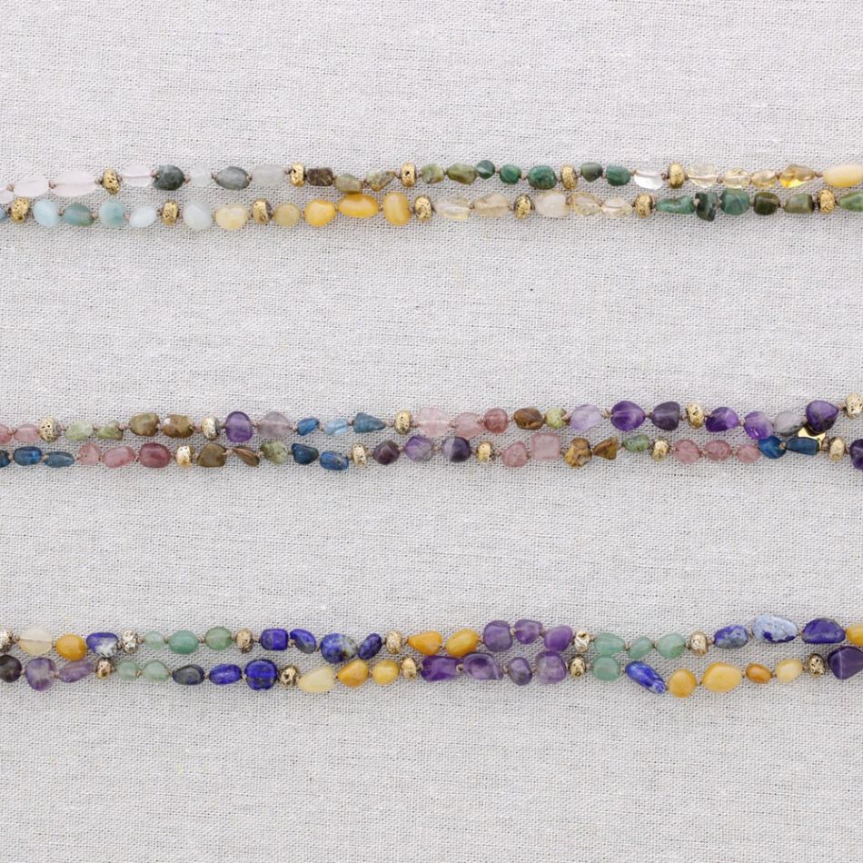 LONG STEEL NECKLACE KNOTS STONES