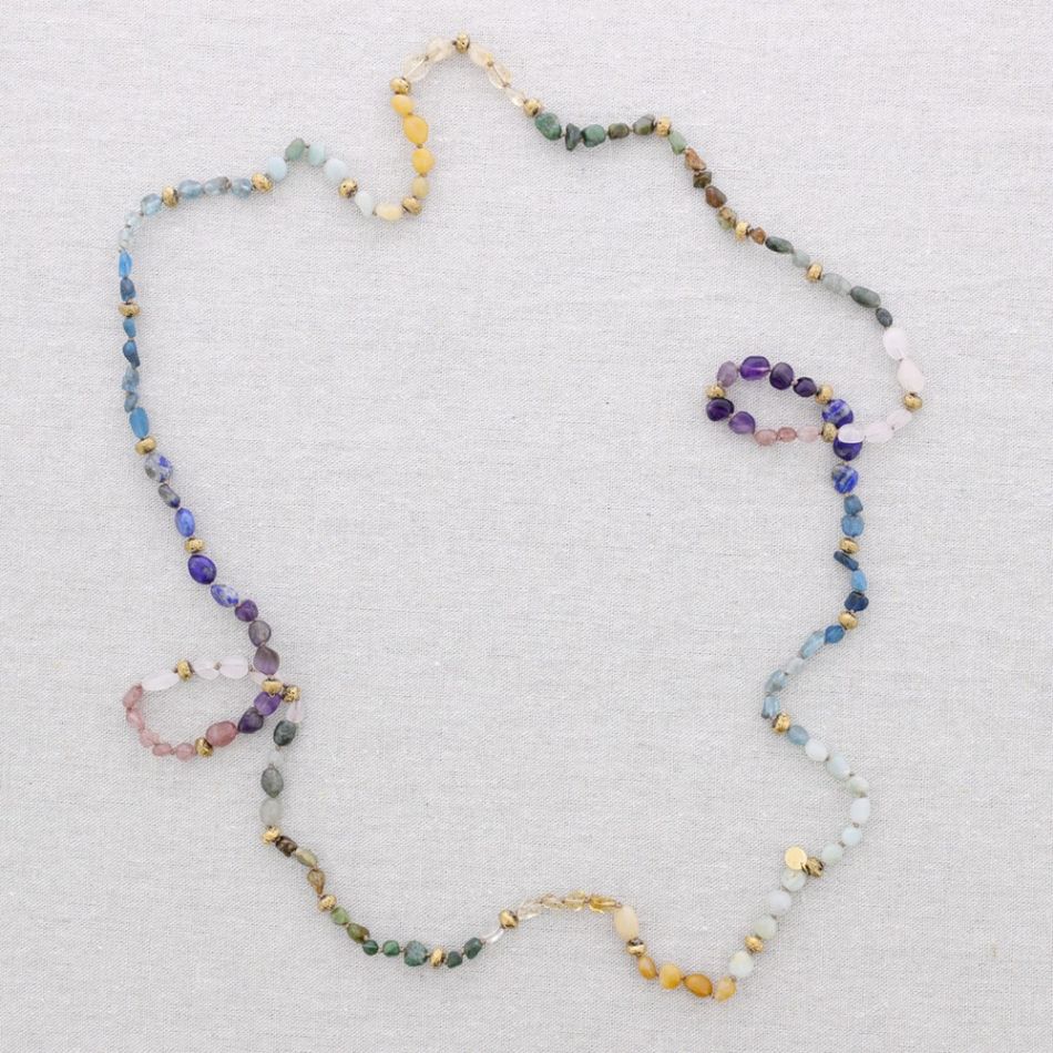 LONG STEEL NECKLACE KNOTS STONES