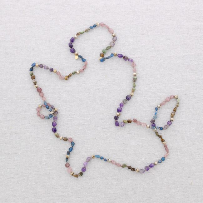 LONG STEEL NECKLACE KNOTS STONES