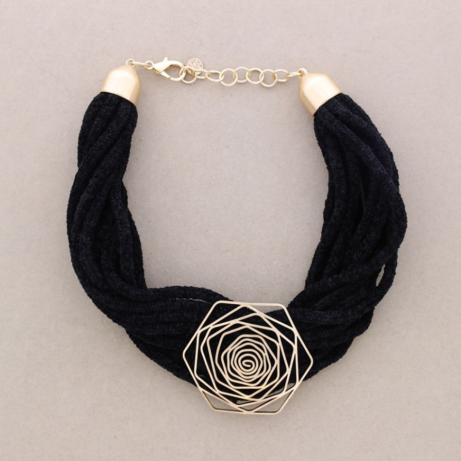 GARGANTILLA CORDONES CHENILLA FLOR METAL