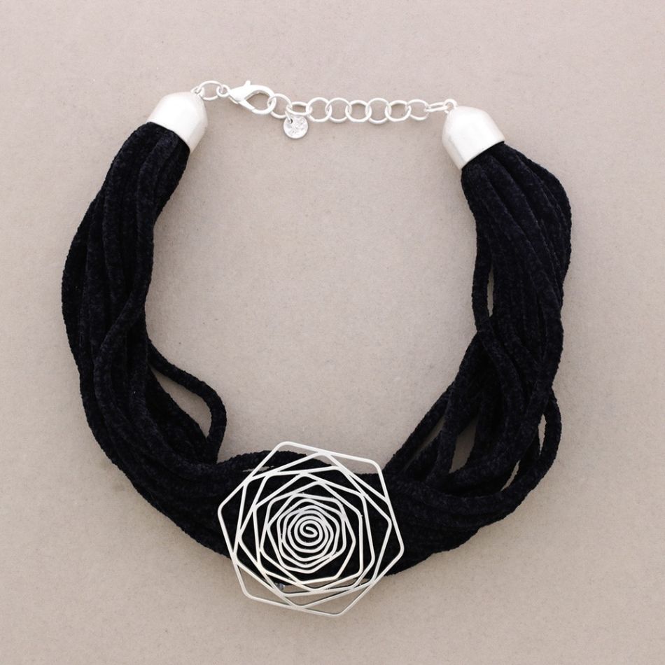 GARGANTILLA CORDONES CHENILLA FLOR METAL