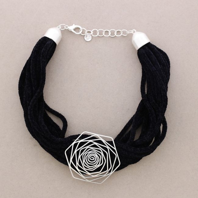 GARGANTILLA CORDONES CHENILLA FLOR METAL