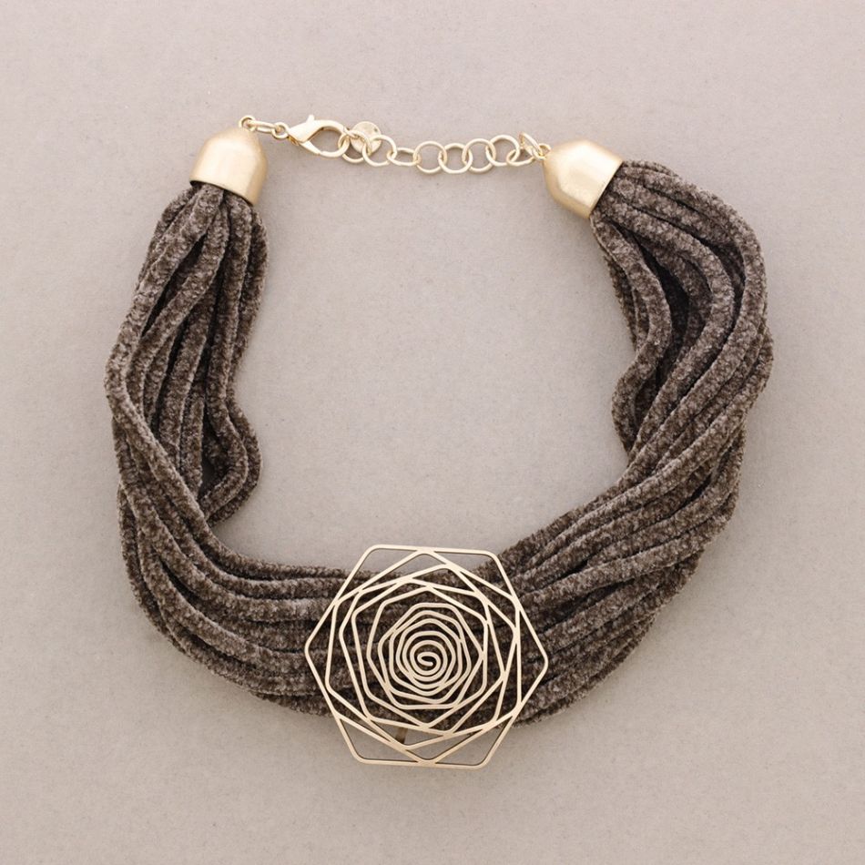 GARGANTILLA CORDONES CHENILLA FLOR METAL