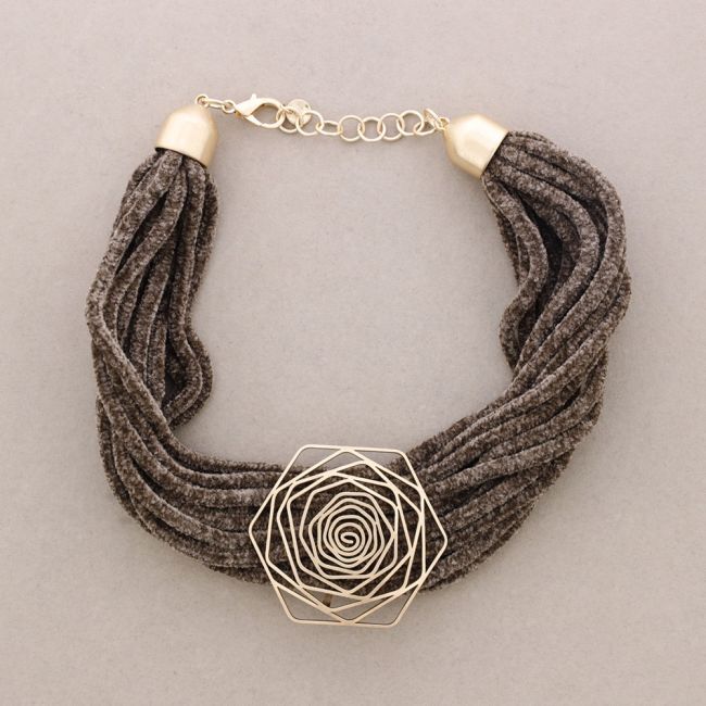 GARGANTILLA CORDONES CHENILLA FLOR METAL