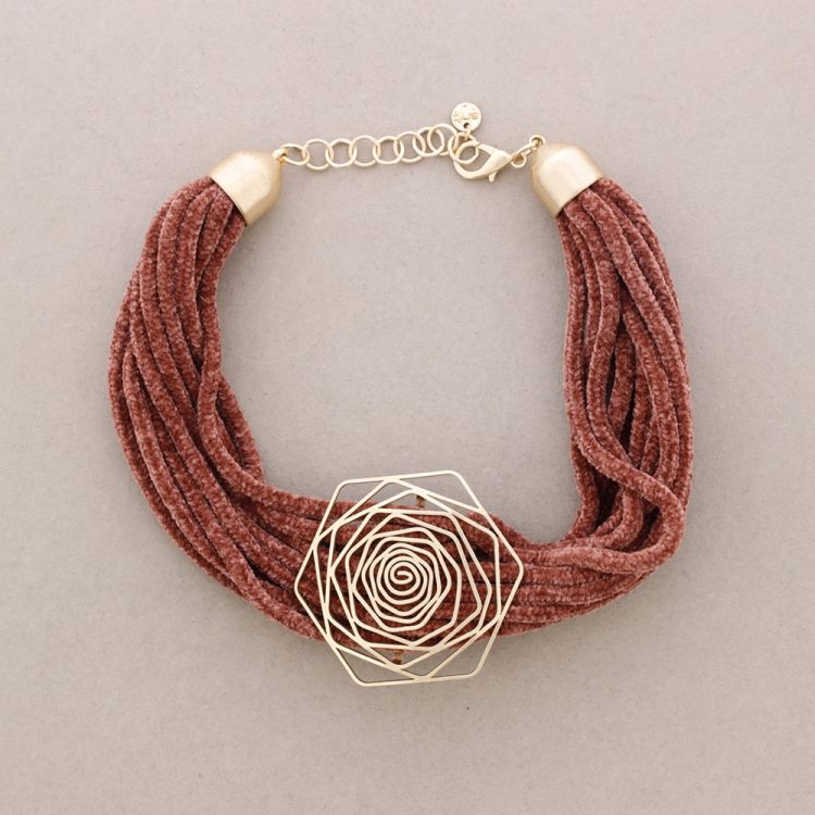 GARGANTILLA CORDONES CHENILLA FLOR METAL