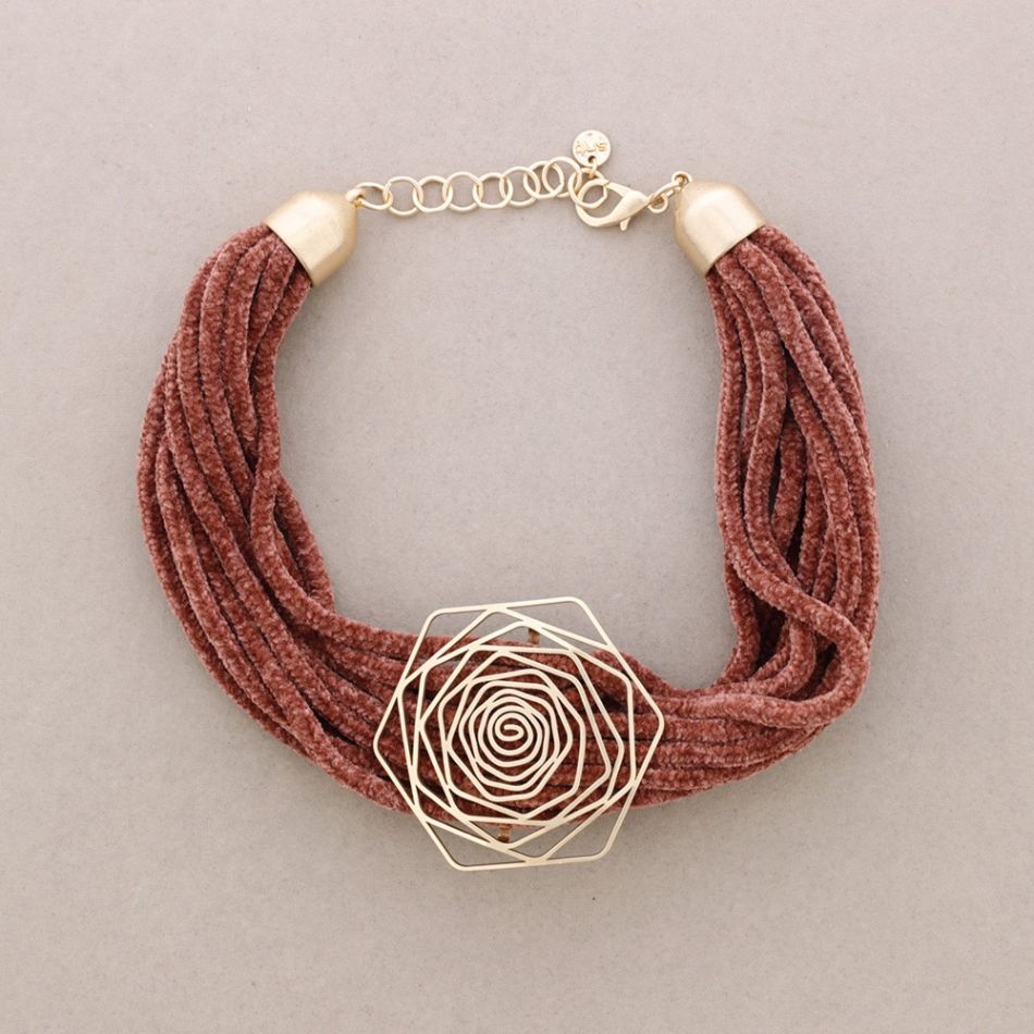 GARGANTILLA CORDONES CHENILLA FLOR METAL