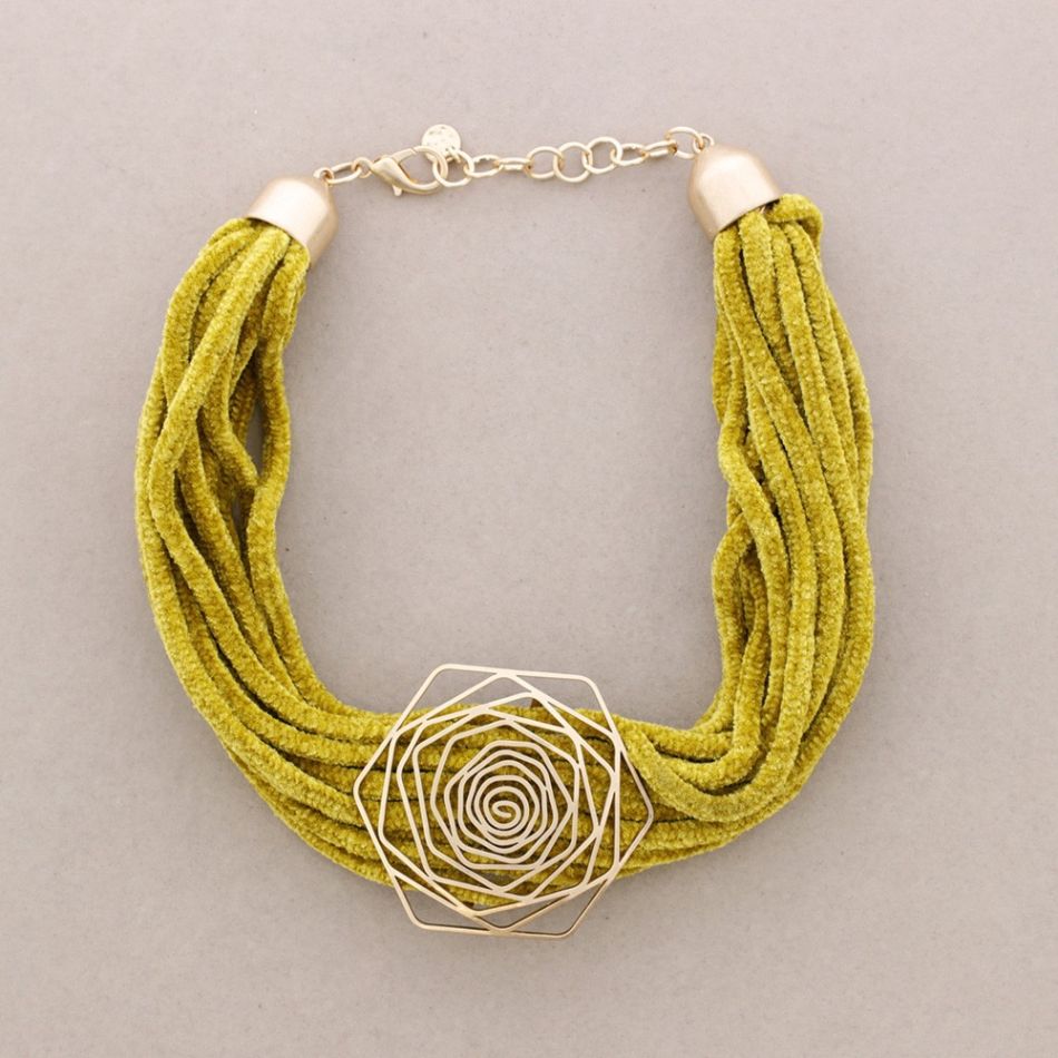 GARGANTILLA CORDONES CHENILLA FLOR METAL
