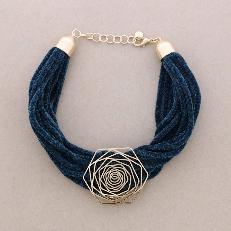 GARGANTILLA CORDONES CHENILLA FLOR METAL