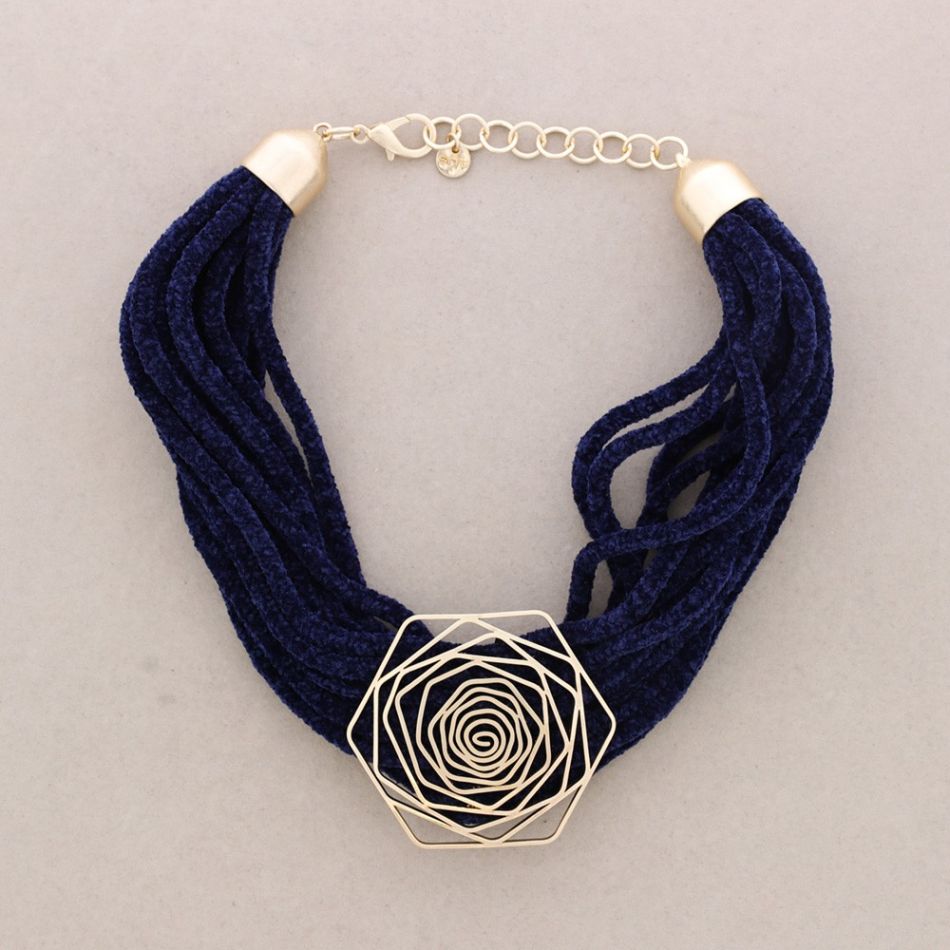 GARGANTILLA CORDONES CHENILLA FLOR METAL