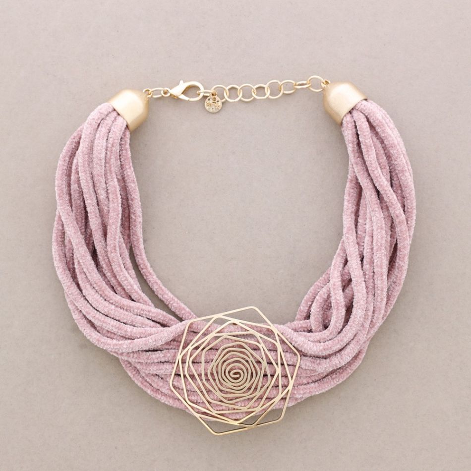 GARGANTILLA CORDONES CHENILLA FLOR METAL