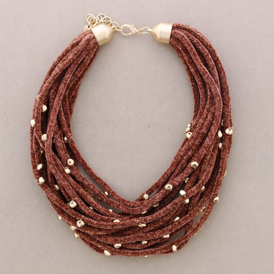 METAL FINISH BEADED CHENILLE CHOKER
