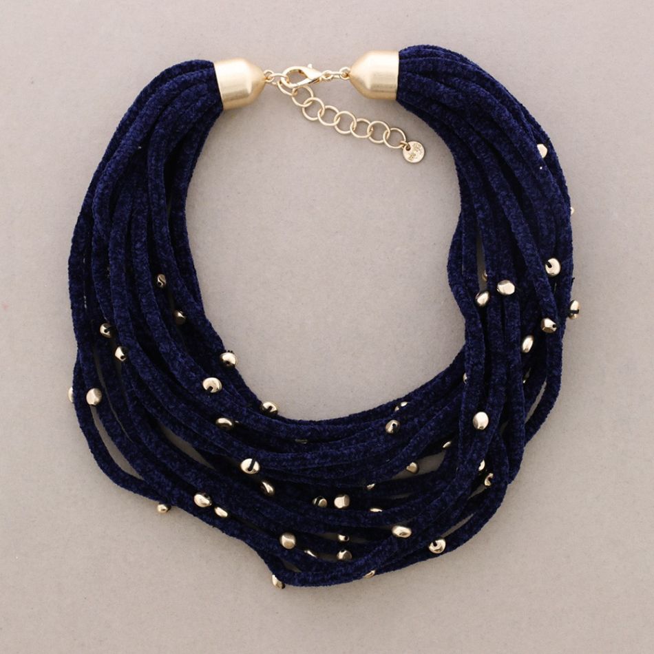 METAL FINISH BEADED CHENILLE CHOKER