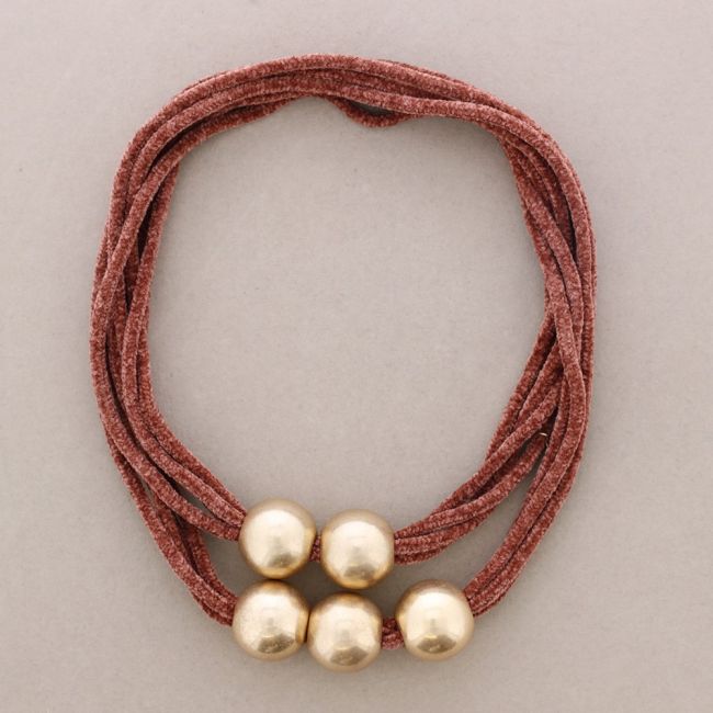 LONG CHENILLE NECKLACE WITH METAL FINISH BEADS