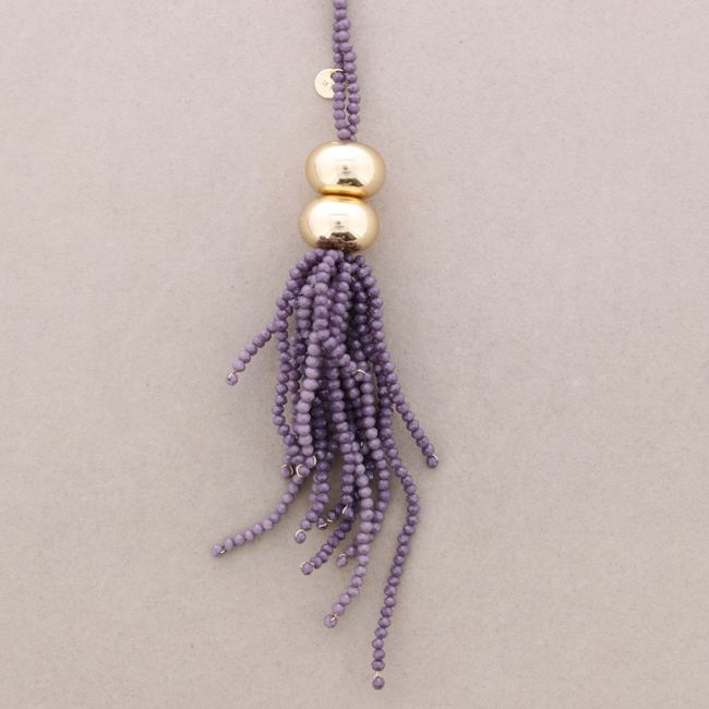 LONG FRINGE PENDANT NECKLACE WITH FACETED CRYSTALS