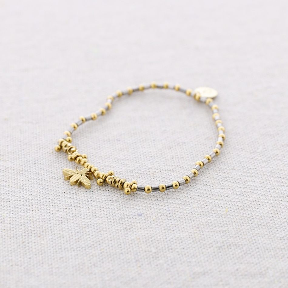 LITTLE BEE STEEL BEADS ELASTIC BRACELET