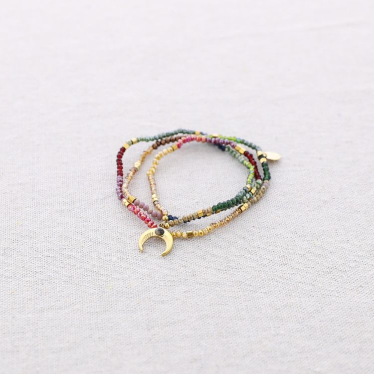 PULSERA ELASTICA ACERO CUENTAS COLGANTE CUERNO