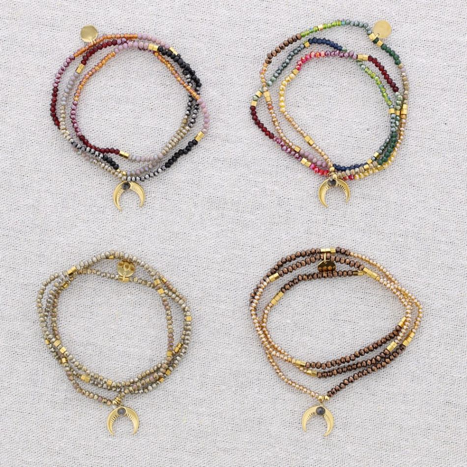 PULSERA ELASTICA ACERO CUENTAS COLGANTE CUERNO