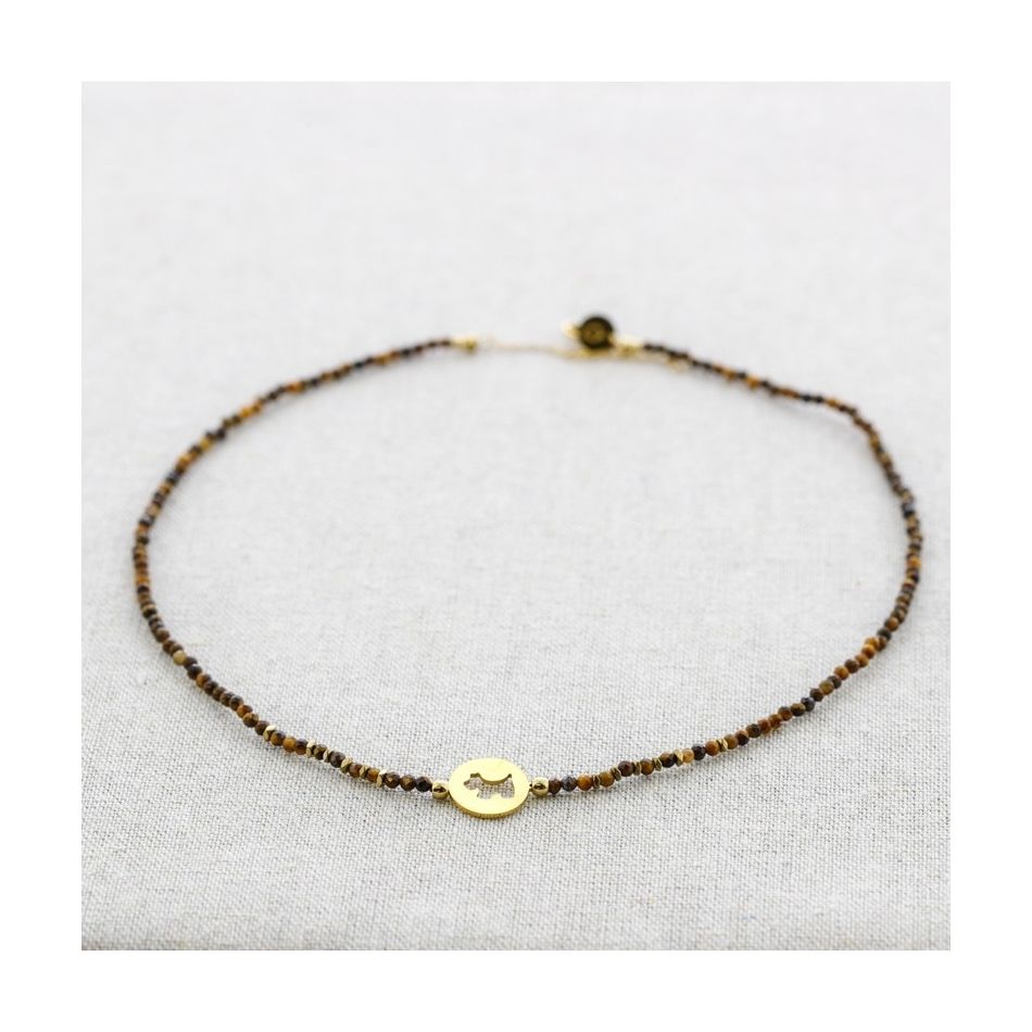 DOG STONE STEEL SHORT NECKLACE