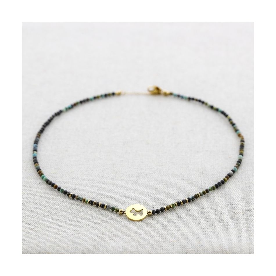 DOG STONE STEEL SHORT NECKLACE