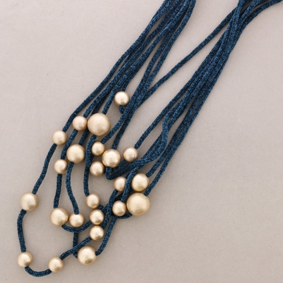 LONG CHENILLE NECKLACE WITH METAL FINISH BEADS
