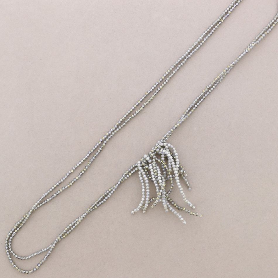 LONG ADJUSTABLE FLOWER NECKLACE WITH FACETED CRYSTALS