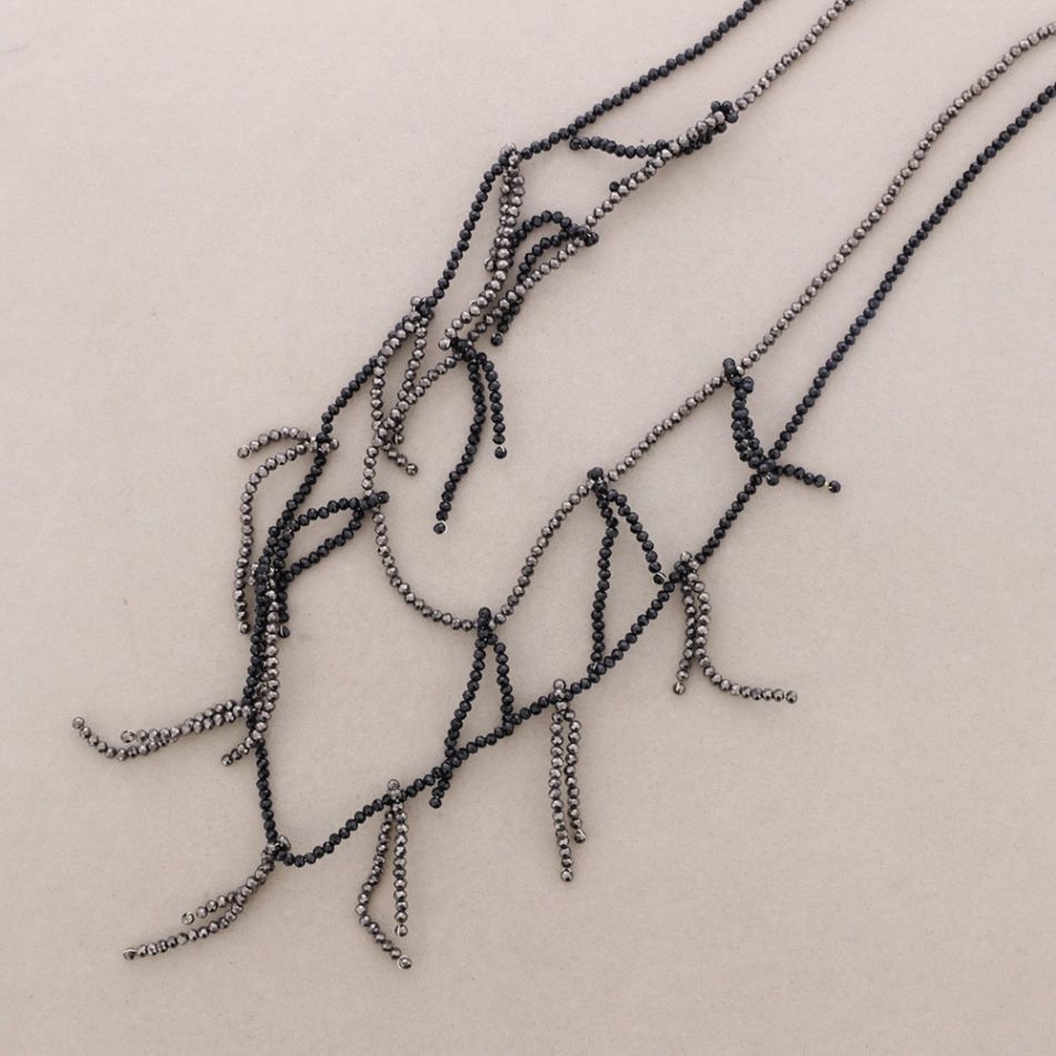 LONG DOUBLE STRIP NECKLACE WITH FACETED CRYSTALS