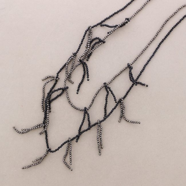 LONG DOUBLE STRIP NECKLACE WITH FACETED CRYSTALS
