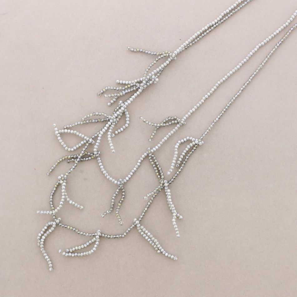 LONG DOUBLE STRIP NECKLACE WITH FACETED CRYSTALS