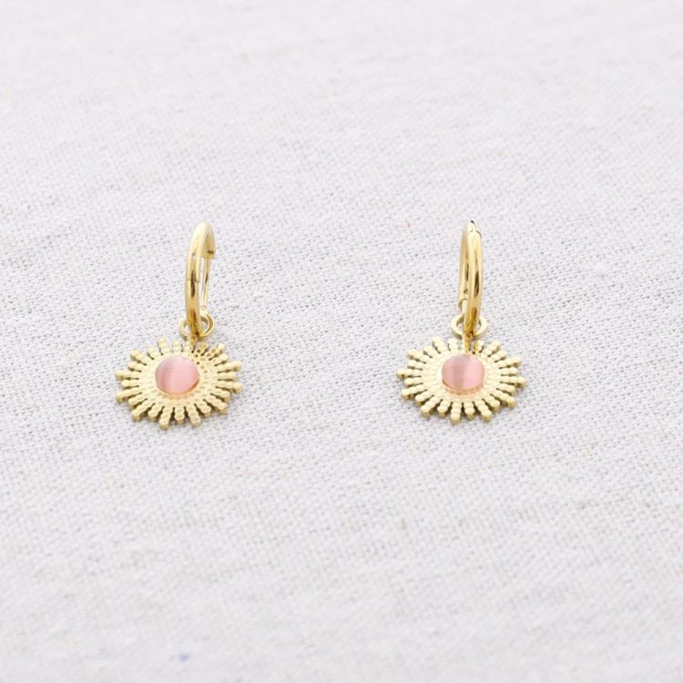 PENDIENTES ACERO ARO COLGANTE FLOR PIEDRA