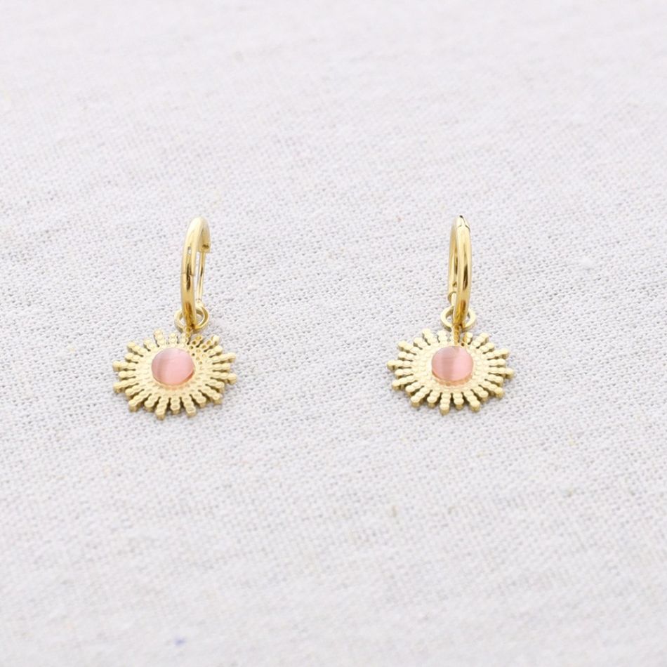 PENDIENTES ACERO ARO COLGANTE FLOR PIEDRA