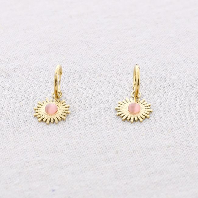 PENDIENTES ACERO ARO COLGANTE FLOR PIEDRA