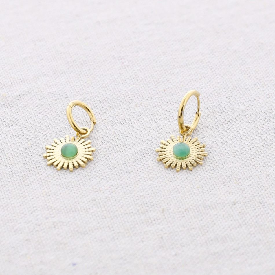 PENDIENTES ACERO ARO COLGANTE FLOR PIEDRA