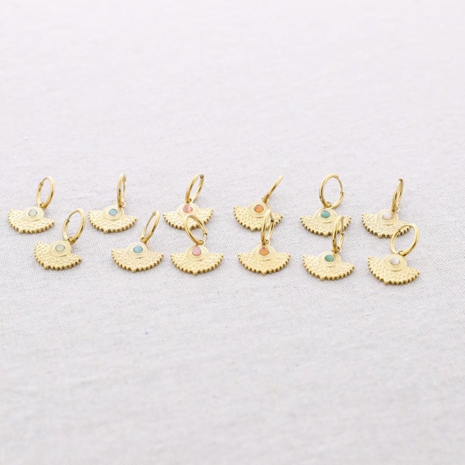 STONE FAN STEEL EARRINGS