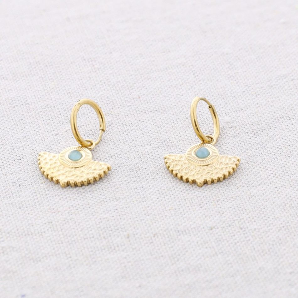 STONE FAN STEEL EARRINGS