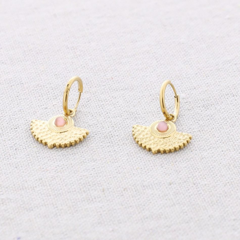 STONE FAN STEEL EARRINGS