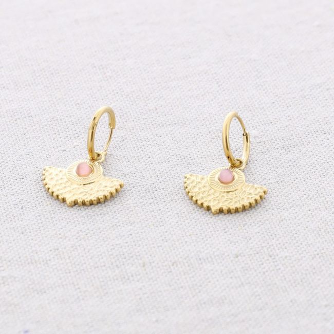 STONE FAN STEEL EARRINGS