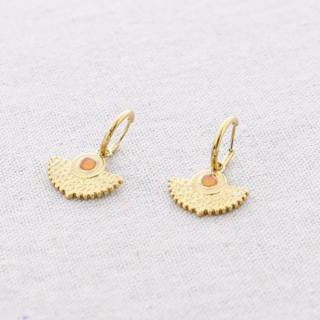 STONE FAN STEEL EARRINGS