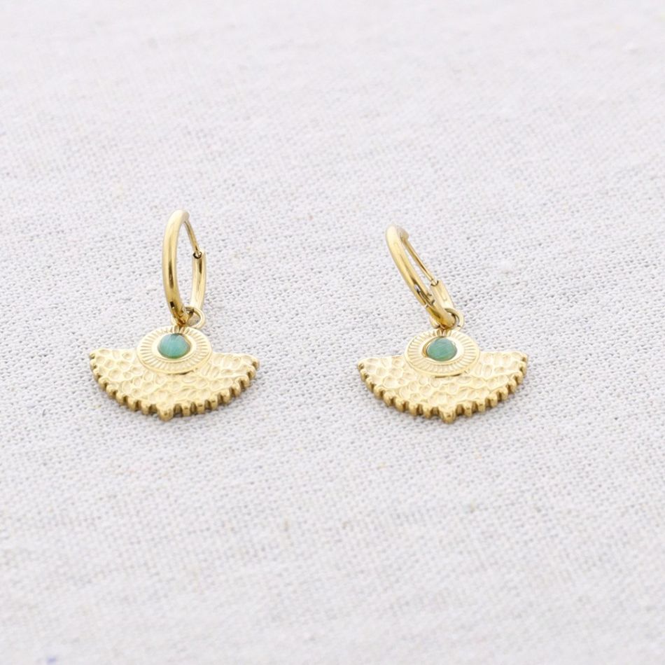 STONE FAN STEEL EARRINGS