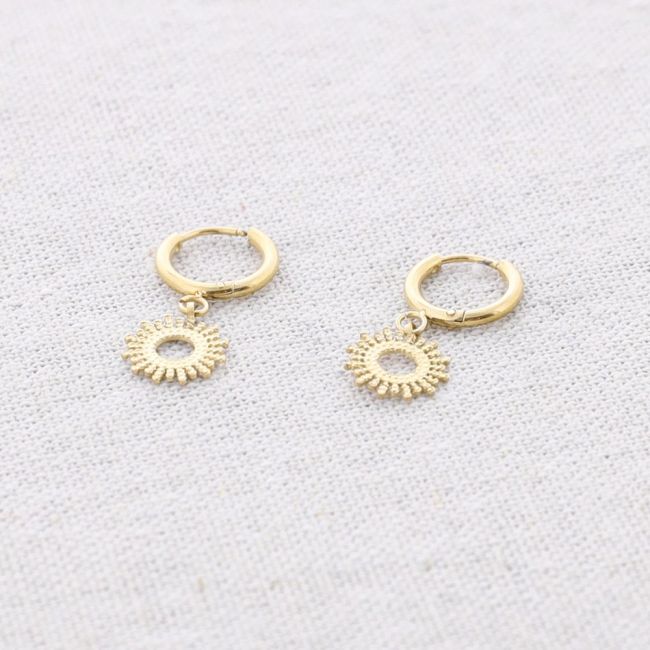 STEEL HOOP FLOWER PENDANT EARRINGS